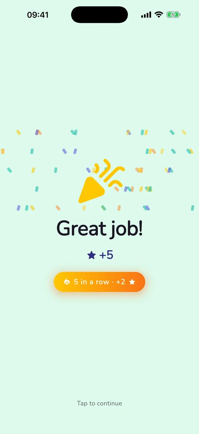 The celebration screen shown when a child completes a chore in Chorios